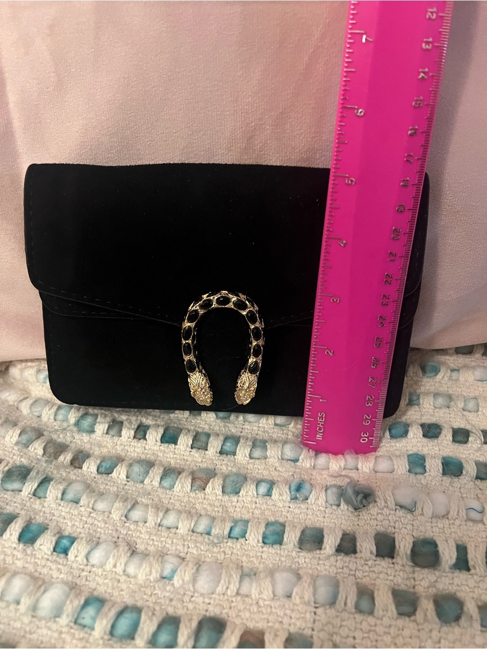 INSPIRED Black Suede Clutch with Gold Snake-Head Accent - Picture 7 of 8